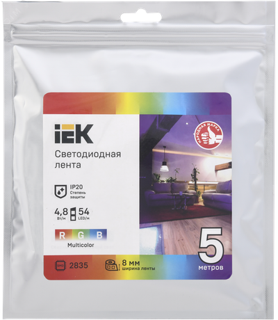 Лента светодиодная LED LSR-2835RGB54-4.8-IP20-12В (уп.5м) IEK LSR1-3-054-20-3-05