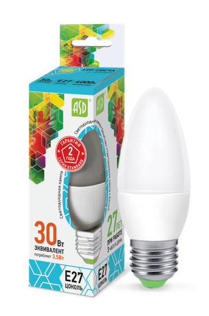 Лампа светодиодная LED-СВЕЧА-standard 3.5Вт 230В Е27 4000К 320Лм | 4690612003894 ASD