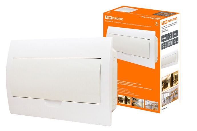 Бокс пластиковый встраиваемый ЩРВ-П-18 модулей с белой крышкой, навесной, пластик IP41 TDM | SQ0904-0005