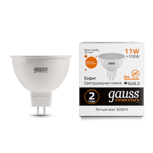 Лампа светодиодная LED 11 Вт 850 лм 3000К AC180-240В GU5.3 софит MR16 теплая Elementary Gauss - 13511