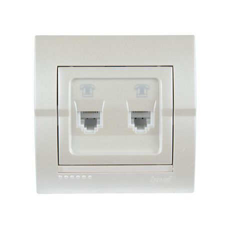 Розетка телефонная 2-м СП Deriy RJ11 жемчуж./бел. метал. LEZARD 702-3030-138
