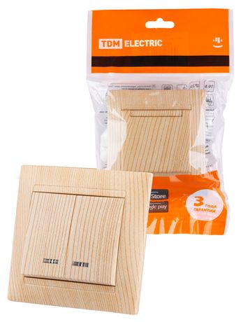 Выключатель 2 кл. с подсветкой 10А сосна "Лама" | SQ1815-0305 TDM