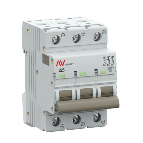 Выключатель автоматический AV-10 DC 3P 25A (C) 10kA AVERES |mcb10-DC-3-25C-av| EKF