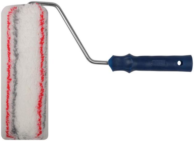 Валик полиакриловый нитяной, Профи, белый с серыми и красными полосами, бюгель 8 мм, диаметр 48/84 ворс 18 230 мм - 02368 РОС