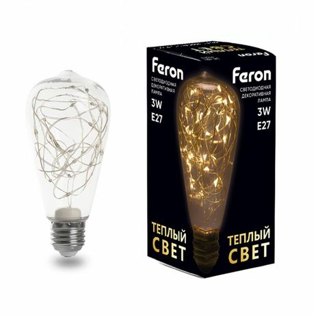 Лампа светодиодная LED 3вт Е27 прозрачный 2700К ST64 - LB-380 FERON 41674