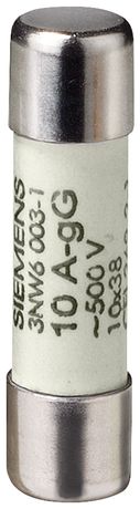 Вставка плавкая цилиндрическая GG без индикатора 10х38мм 500В 6А - 3NW6001-1 Siemens