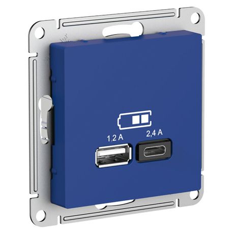 Розетка USB AtlasDesign тип A+C 5В/2.4А 2х5В/1.2А механизм аквамарин SE ATN001139 APC