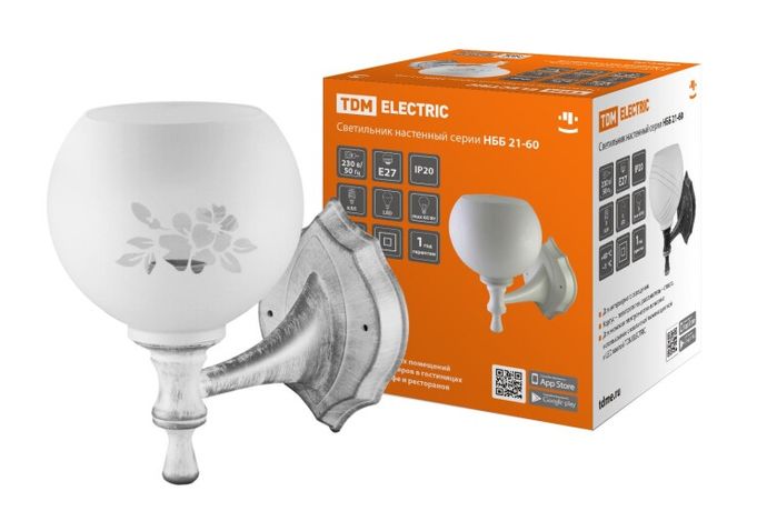 Светильник НББ 21-60-1321 УХЛ4 (белый под серебро, плафон полушар "цветы") | SQ0370-0203 TDM