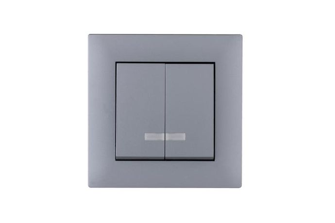 Выключатель 2-клав. с подсветкой Karea RIZZ STAR сер. Makel 88065023