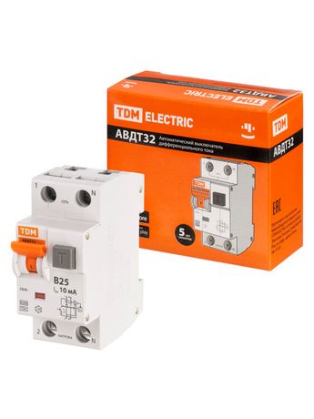 Выключатель автоматический дифференциального тока АВДТ 32 1п+N 25А В 10мА тип A | SQ0202-0201 TDM