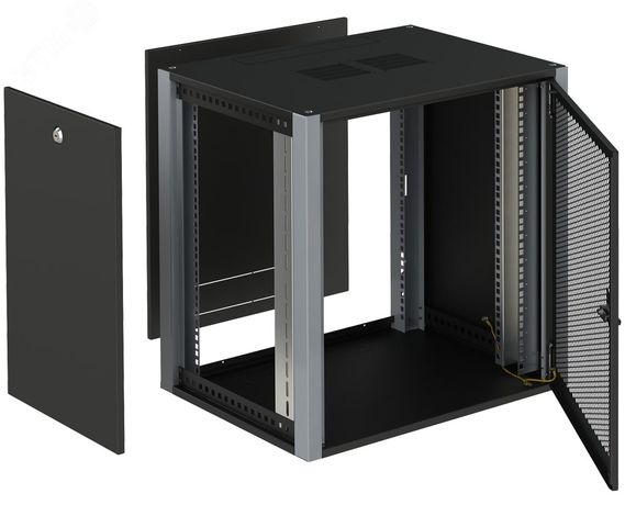 Шкаф телекоммуникационный настенный 19' 9U дверь перфорированная IP20. 600x450x450mm(ШхГхВ) цвет черный(RAL 9004/RAL7000) - WP 6409.930 SYSMATRIX