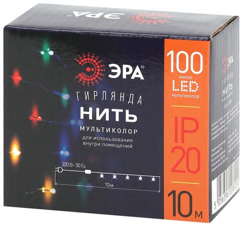 Гирлянда светодиодная Нить 10 м мультиколор ENIN -10NM 220V IP20 (100/1800) | Б0047965 ЭРА
