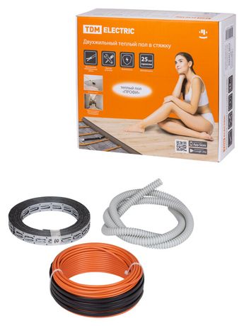 Двухжильный теплый пол в стяжку "ПРОФИ", 21 м, 400 Вт, S укладки 2,4-3,3 м², монтажная лента, | SQ2501-0015 TDM