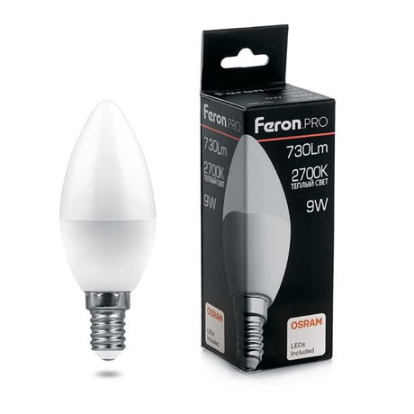 Лампа светодиодная .PRO LB-1309 Свеча E14 9W 2700K OSRAM LED | 38059 Feron