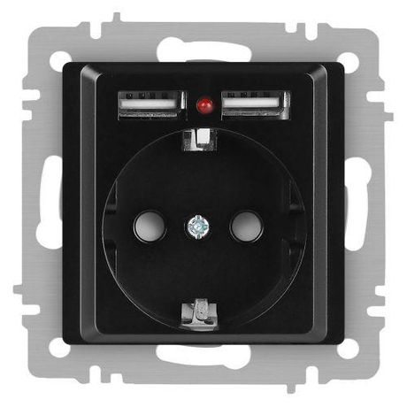 Розетка однофазная скрытого монтажа, в рамку с заземлением со шторками графит 16А 250В IP20 винтовые зажимы 6-410-05 Intro Accent - Б0063698 ЭРА