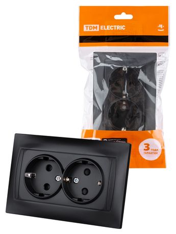 Розетка двойная 2П+З 16А 250В с защ. шт. графит "Лама" | SQ1815-0613 TDM