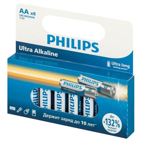 Элемент питания алкалиновый AA/LR6 1.5В Ultra (уп.8шт) Philips Б0064633 PHILIPS Элементы питания арт. Б0064633