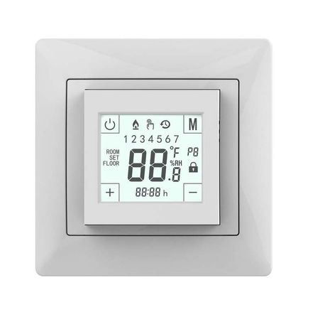 Термостат программируемый W225 16А 3.6кВт сенсор. дисплей; датчик пола; в компл. переходник для рамок Unica/Glossa/Etika бел. Grand Meyer