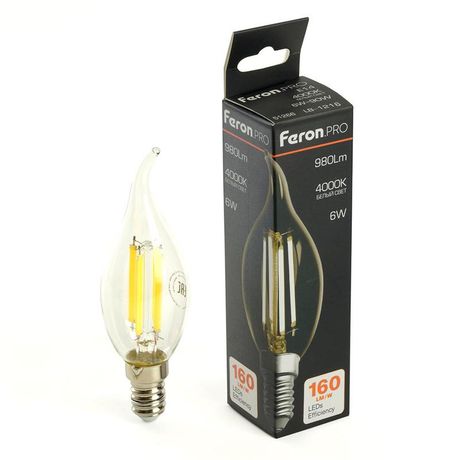 Лампа светодиодная LED 6вт Е14 белый свеча на ветру FILAMENT Feron.PRO - LB-1216 51263