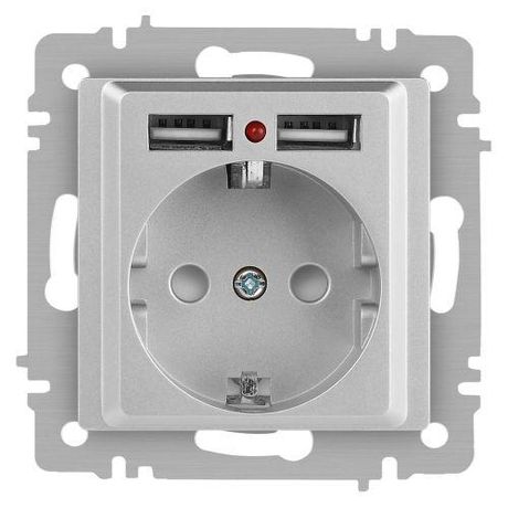 Розетка однофазная скрытого монтажа, в рамку с заземлением со шторками алюминий 16А 250В IP20 винтовые зажимы 6-401-03 Intro Accent - Б0063694 ЭРА