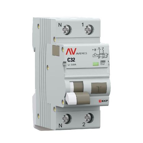 Дифференциальный автомат (УЗО) DVA-10 1P+N 32А (C) 30мА (AC) 10кА AVERES |rcbo10-1pn-32C-30-ac-av| EKF