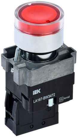 Кнопка LA167-BW3472 d=22мм RC 1р с подсвет. красная | BBT20-BW3472-2-12-67-K04 IEK