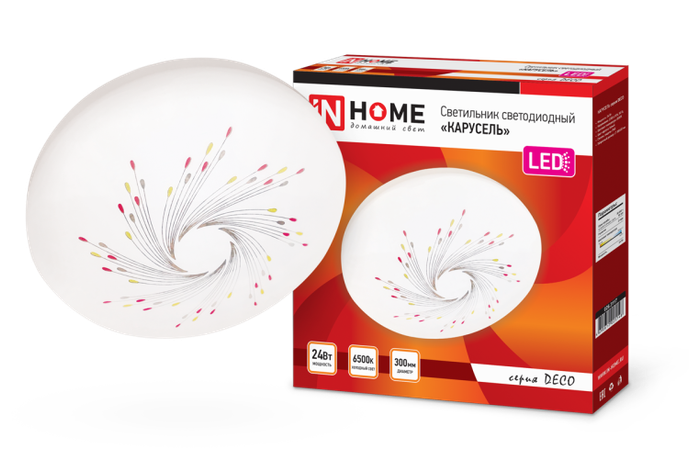Светильник светодиодный серии DECO 24Вт 230В 6500К 1560лм 300х55мм КАРУСЕЛЬ | 4690612025148 IN HOME