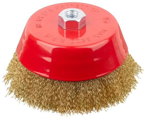 Кордщетка-чашка, гайка М14, стальная латунированная волнистая проволока 150 мм - 39274 РОС