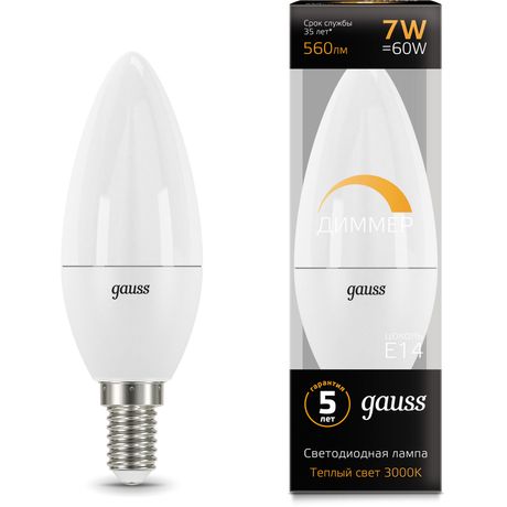 Лампа светодиодная LED 7 Вт 560 лм 3000К AC150-265В E14 свеча теплая диммируемая Black Gauss - 103101107-D