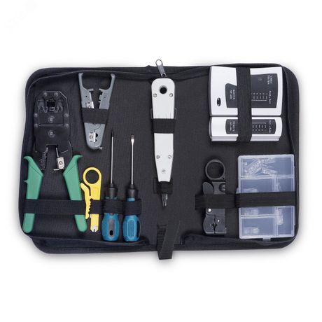 Набор инструментов (инструмент обжимной, инструмент для заделки витой пары , зачистки, отвертки, тестер, коннекторы ) - HT-TK-01 Cabeus 9767c