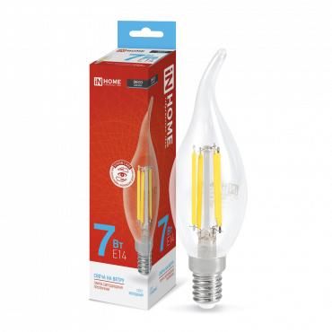 Лампа светодиодная LED-СВЕЧА НА ВЕТРУ-deco 7Вт свеча ветру прозрачная 6500К холод. бел. E14 810лм 230В IN HOME 4690612034997