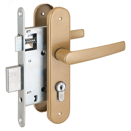 Замок врезной Птимаш ЗВ4-3.08 голд СТЯЖКИ с/руч - 8838 ПТК