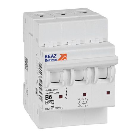 Выключатель автоматический трехполюсный 6А B 4,5кА AC OptiDin BM63-3B6-4,5-УХЛ3 - 329517 КЭАЗ