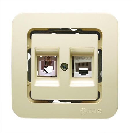 Розетка компьютерная + телефонная 2-м СП Lillium TF кат.5E евро стандарт беж. Makel 71237