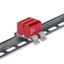Блок распределительный с гориз. адаптером на рейку шириной 35мм, зажим push-in, 10 точек подключения 2,5 кв.мм, красный - DTP1-010-04SPUR-H ДКС