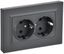 Розетка 2-м BRITE РСшПл12-3-БрГ 16А с заземл. защ. шторками плоская в сборе графит IEK BR-R28-16-K53-F