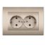 Розетка двухместная UNIVersal серия Афина с/з, с/у, 16А, 220В, шампань (еврослот), механизм - A0128-Br Союз