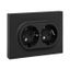 Механизм розетки двойной, 16А, с заземлением, без шторок, рамкой, чёрный Эпика EKF | UP1-SOB-210