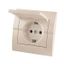 Розетка 1-м СП Deriy 16А IP20 с заземл. защ. крышкой керамика жемчуж./бел. метал. LEZARD 702-3030-123