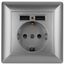 Розетка СП Solo 4-410-03 16А 250В P+E Schuko 2хUSB защ. шторки алюм. Intro Б0043405 ЭРА