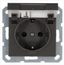 Розетка 1-м Shuko 16А IP20 с заземл. защ. шторки крышкой механизм мокко Jasmart G5505Z