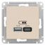 РОЗЕТКА USB ATLASDESIGN A+С, 5В/2,4А, 2х5В/1,2А, механизм, БЕЖЕВЫЙ - ATN000239 APC