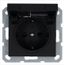 Розетка 1-м Shuko 16А IP20 с заземл. защ. шторки крышкой механизм черн. матов. soft touch Jasmart G5505PB