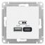 РОЗЕТКА USB ATLASDESIGN A+С, 5В/2,4 А, 2х5В/1,2 механизм, БЕЛЫЙ - ATN000139 APC