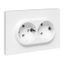 Механизм розетки двойной, 16А, с заземлением, без шторок, рамкой, белый Эпика EKF | UP1-SOW-210
