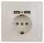 Розетка Intro Plano 1-410-02 с заземлением 2P+E Schuko со шторками, 16А-250В + 2хUSB 5В-2,1А, IP20, СУ, слоновая кость | Б0053943 ЭРА
