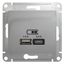 Розетка USB Glossa тип A+C 5В/2.4А 2х5В/1.2А механизм алюм. SE GSL000339 APC