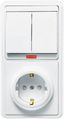БЭЛЛА Блок БКВР-210 Выключатель двухклавишный с подсветкой + розетка заземлением со шторками белый - 5837 Кунцево