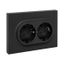 Механизм розетки двойной, 16А, с заземлением, со шторками, рамкой, чёрный Эпика EKF | UP1-SOB-211