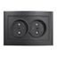 Розетка двухместная серия Бриллиант без заземления, с защитными шторками, скрытой установки, 16А, 220В, механизм, графит - 7947526-Gr Союз